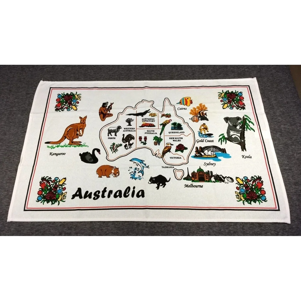 Kitchen Tea Towel Lot of 3 Australia Souvenir 100% Cotton Map Flag Koala Bear